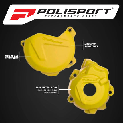 Polisport Clutch and Ignition Cover Protector Kit (Yellow) - Compatible with KTM SX-F/XC-F 250/350 & Husquvarna FC (13-15)