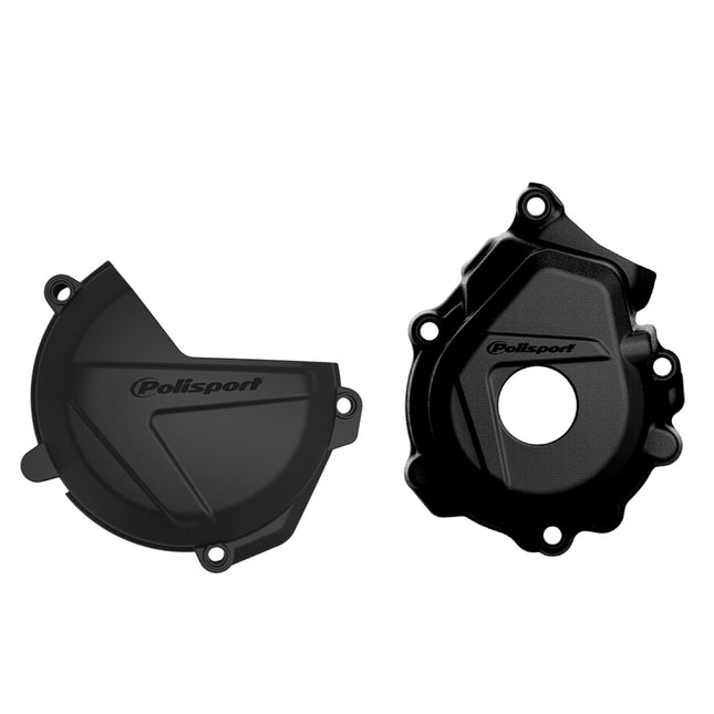 Polisport Clutch and Ignition Cover Protector Kit (Black) - Compatible with KTM XC-F/SX 250/350 (2016-2022)