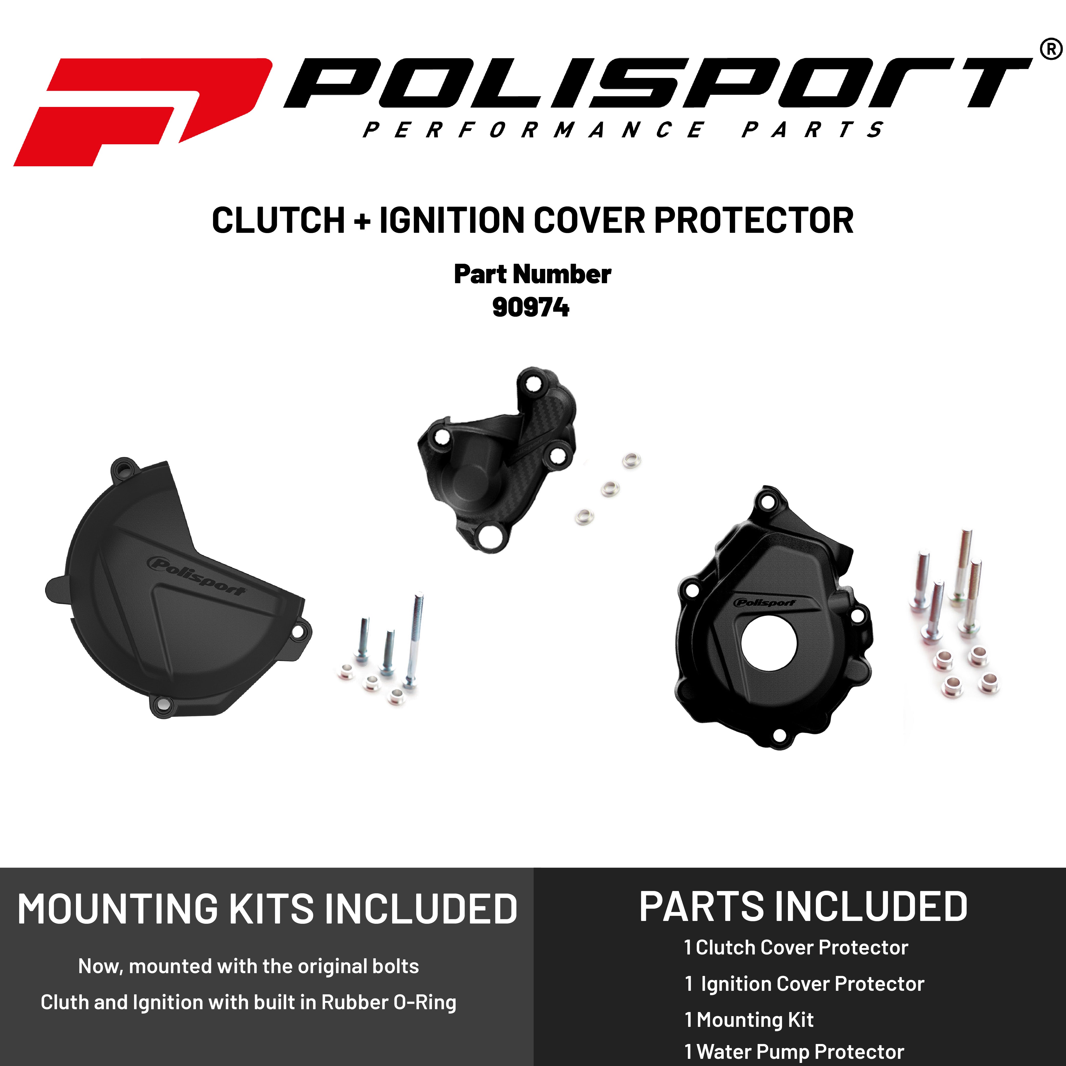 Polisport Clutch and Ignition Cover Protector Kit (Black) - Compatible with KTM XC-F/SX 250/350 2016-2022