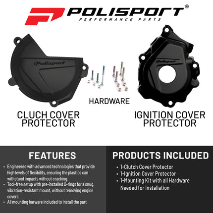 Polisport Clutch and Ignition Cover Protector Kit (Black) - Compatible with KTM XC-F/SX 250/350 (2016-2022)