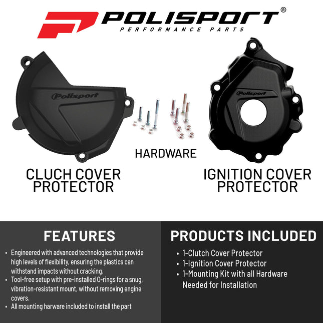 Polisport Clutch and Ignition Cover Protector Kit (Black) - Compatible with KTM XC-F/SX 250/350 (2016-2022)
