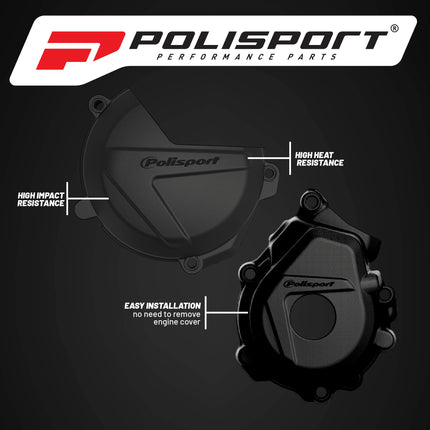 Polisport Clutch and Ignition Cover Protector Kit (Black) - Compatible with KTM XC-F/SX 250/350 (2016-2022)