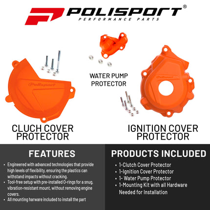 Polisport Clutch and Ignition Cover Protector Kit (Orange) - Compatible with KTM XC-F/SX 250/350 (2016-2022)
