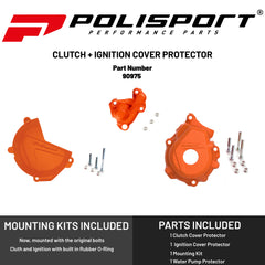 Polisport Clutch and Ignition Cover Protector Kit (Orange) - Compatible with KTM