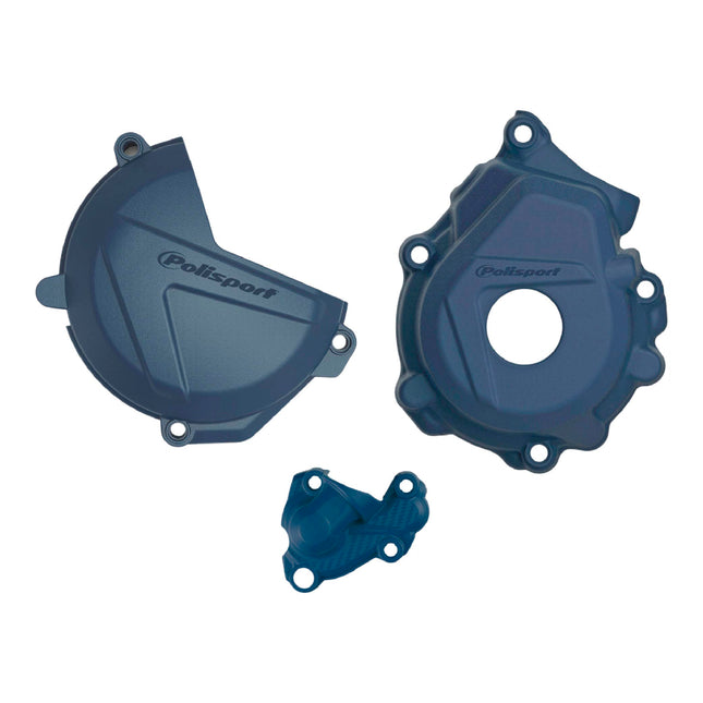 Polisport Clutch and Ignition Cover Protector Kit (Blue) - Compatible with Husqvarna FC250/350 (2016-2022)