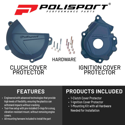 Polisport Clutch and Ignition Cover Protector Kit (Blue) - Compatible with Husqvarna FC250/350 (2016-2022)