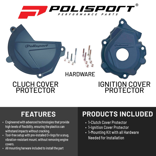 Polisport Clutch and Ignition Cover Protector Kit (Blue) - Compatible with Husqvarna FC250/350 (2016-2022)