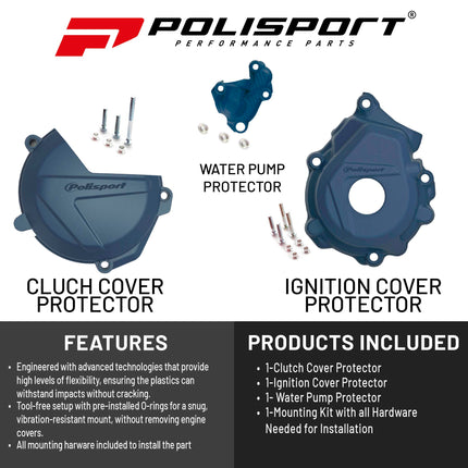 Polisport Clutch and Ignition Cover Protector Kit (Blue) - Compatible with Husqvarna FC250/350 (2016-2022)