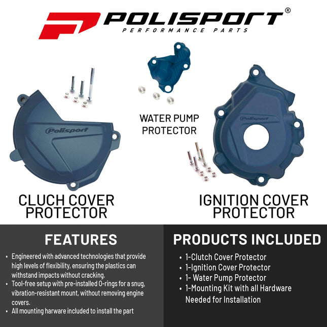 Polisport Clutch and Ignition Cover Protector Kit (Blue) - Compatible with Husqvarna FC250/350 (2016-2022)