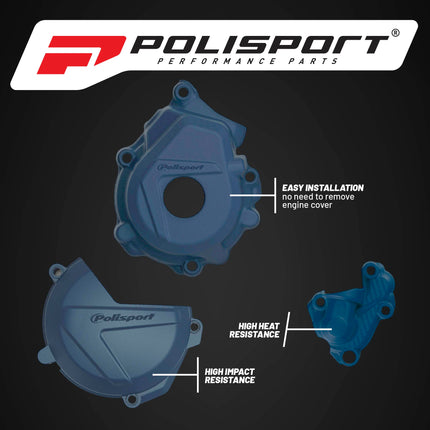 Polisport Clutch and Ignition Cover Protector Kit (Blue) - Compatible with Husqvarna FC250/350 (2016-2022)