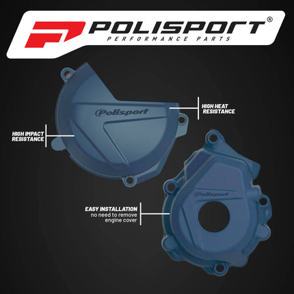 Polisport Clutch and Ignition Cover Protector Kit (Blue) - Compatible with Husqvarna FC250/350 (2016-2022)