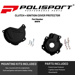 Polisport Clutch and Ignition Cover Protector Kit (Black) - Compatible with KTM and Husqvarna