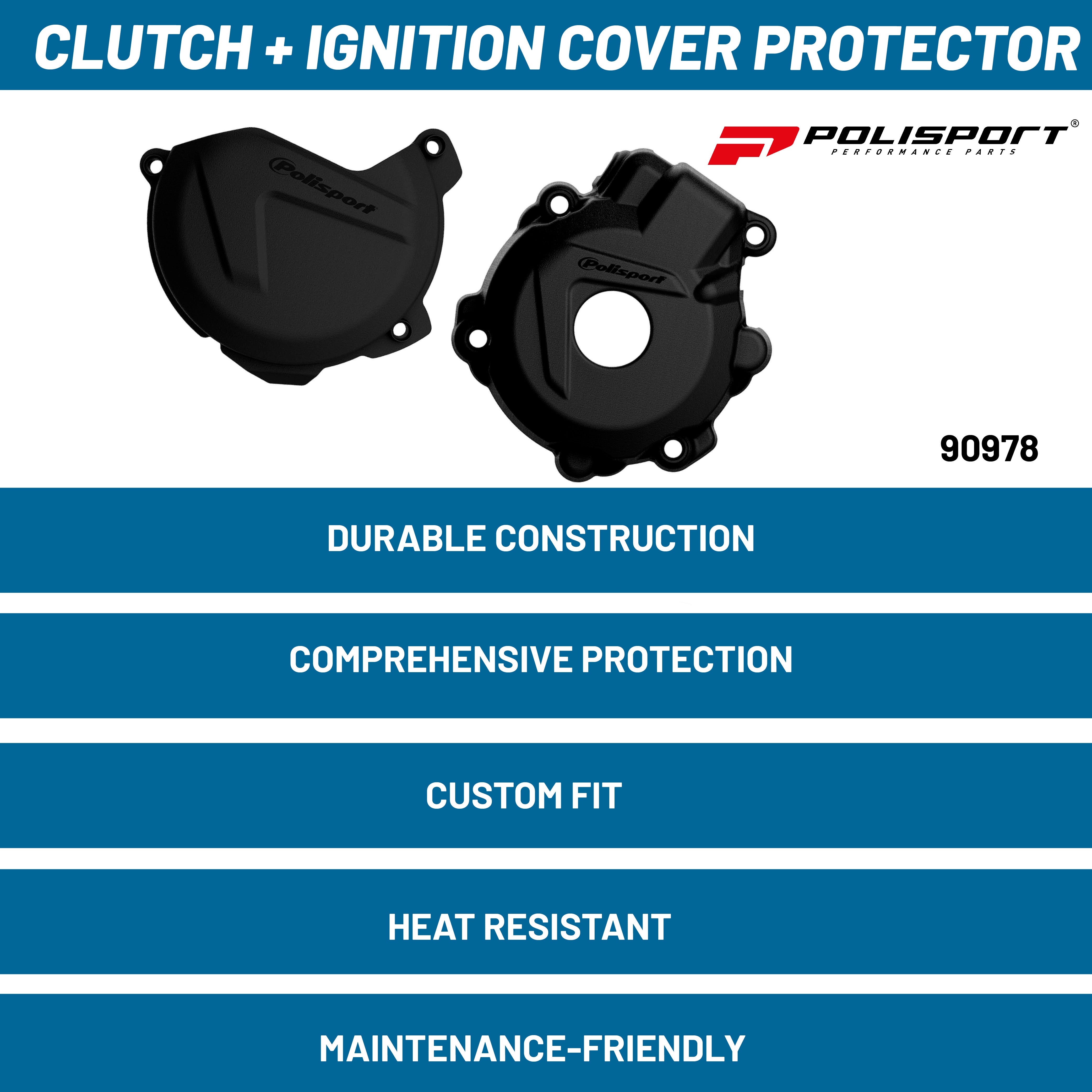 Polisport Clutch and Ignition Cover Protector Kit (Black) - Compatible with KTM and Husqvarna