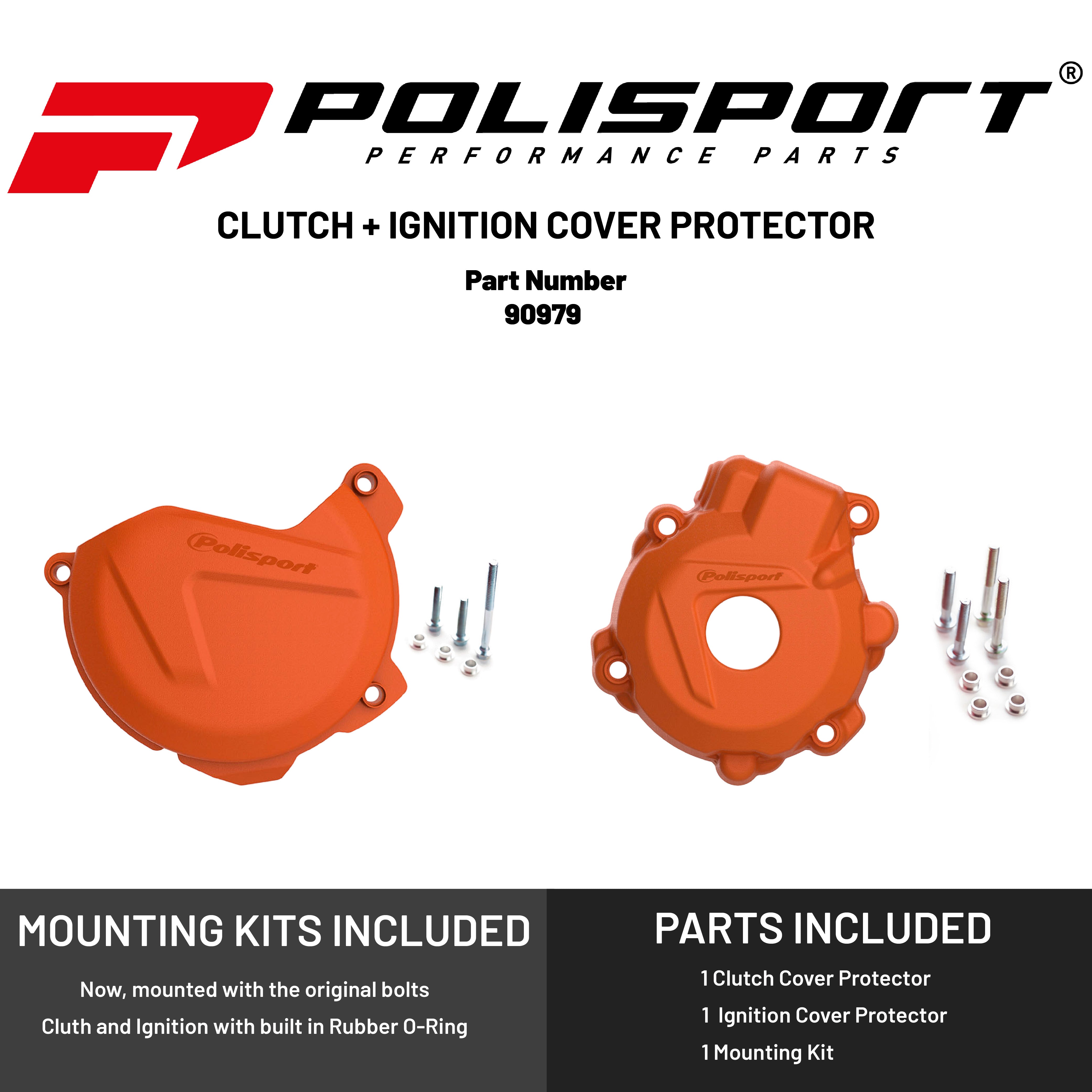 Polisport Clutch and Ignition Cover Protector Kit (Orange) - Compatible with KTM EXC-F 250 (2014-2016)