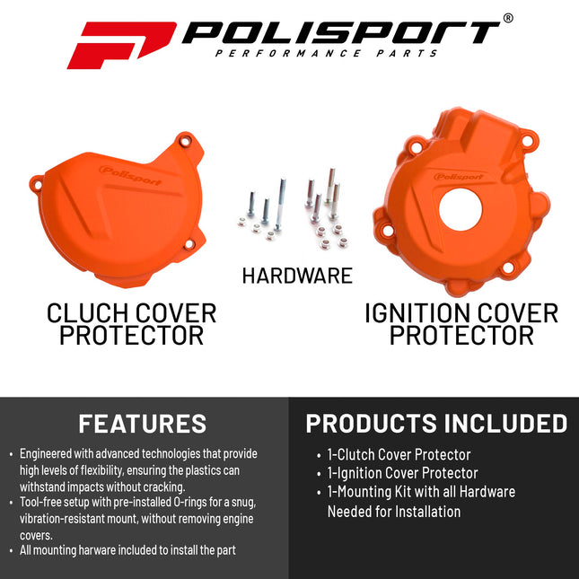 Polisport Clutch and Ignition Cover Protector Kit (Orange) - Compatible with KTM EXC-F 250 (2014-2016)
