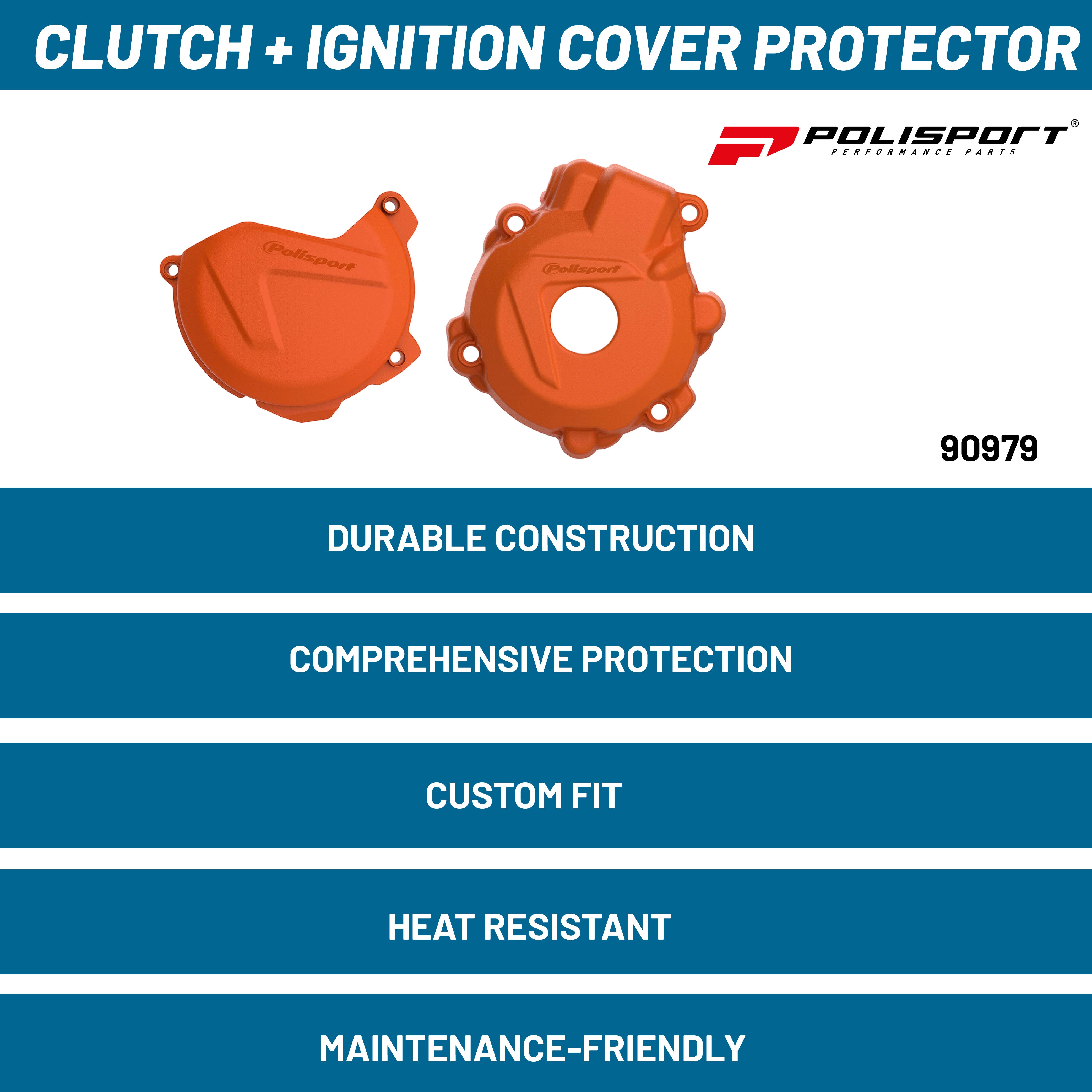 Polisport Clutch and Ignition Cover Protector Kit (Orange) - Compatible with KTM EXC-F 250 (2014-2016)