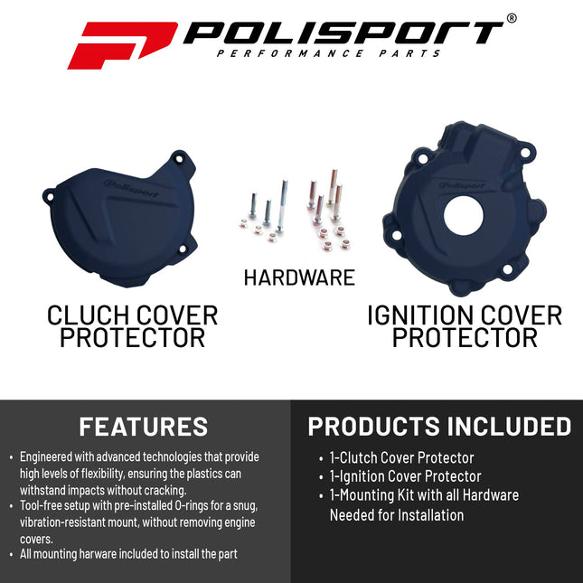 Polisport Motocross Motorcycles (MX) Engine Covers Protector Kit - For Husqvarna FE 250/350 (2014-2016), KTM EXC-F 250 (2014-2016) Dirt Bikes
