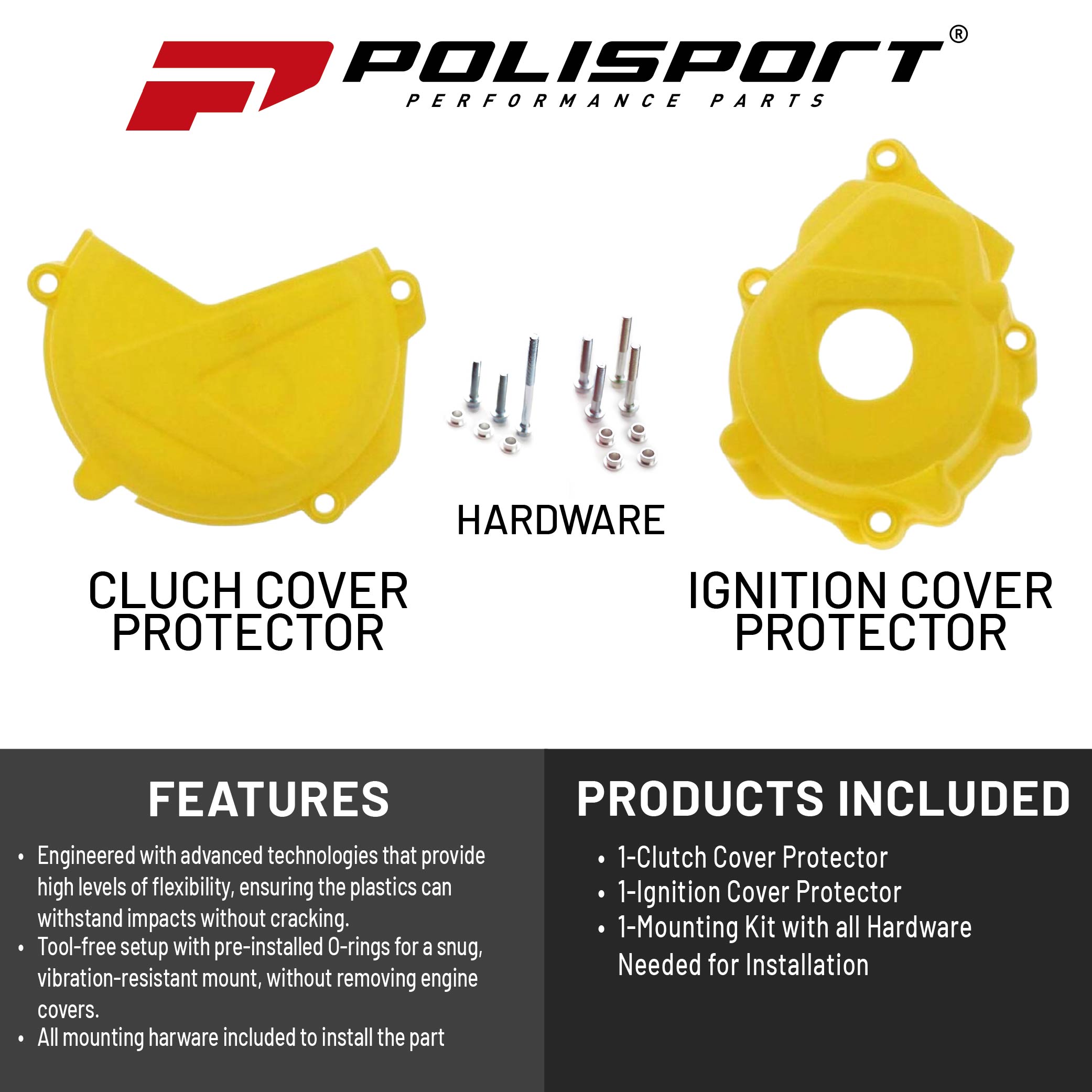 Polisport Clutch and Ignition Cover Protector Kit (Yellow) - Compatible with Husquvarna FE 250/350 & KTM EXC-F250 (2014-2016)
