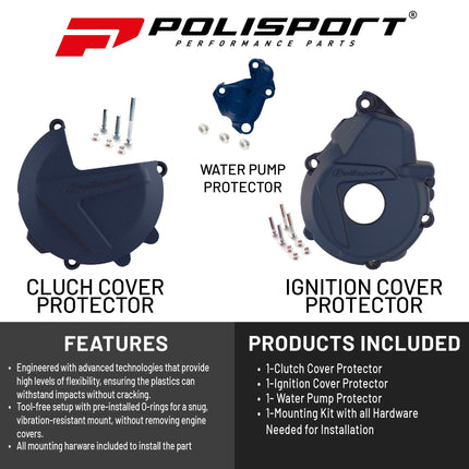 Polisport Clutch and Ignition Cover Protector Kit (Blue) - Compatible with Husqvarna FC 250/350 (2019-2022)