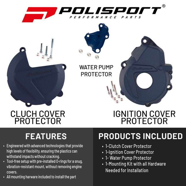 Polisport Clutch and Ignition Cover Protector Kit (Blue) - Compatible with Husqvarna FC 250/350 (2019-2022)