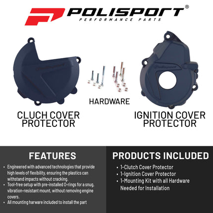 Polisport Clutch and Ignition Cover Protector Kit (Blue) - Compatible with Husqvarna FE 250 / 350 2019+ KTM EXCF / XCFW 250-350 2017+