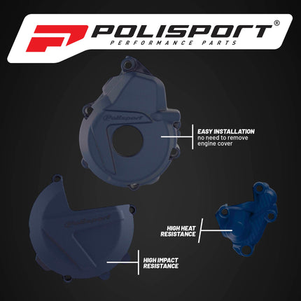 Polisport Clutch and Ignition Cover Protector Kit (Blue) - Compatible with Husqvarna FC 250/350 (2019-2022)