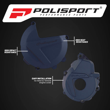 Polisport Clutch and Ignition Cover Protector Kit (Blue) - Compatible with Husqvarna FE 250 / 350 2019+ KTM EXCF / XCFW 250-350 2017+