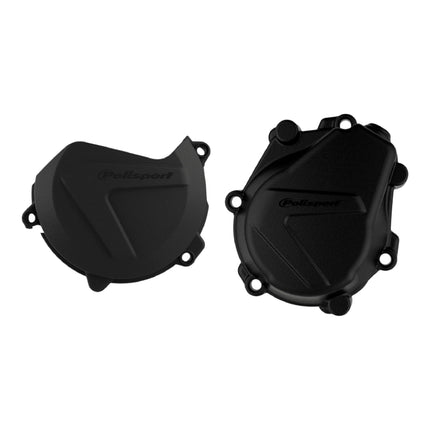 Polisport Clutch and Ignition Cover Protector Kit (Black) - Compatible with KTM  XC-F/SX-F 450 (2016-2022) & Husqvarna FC450 (2016-2018)