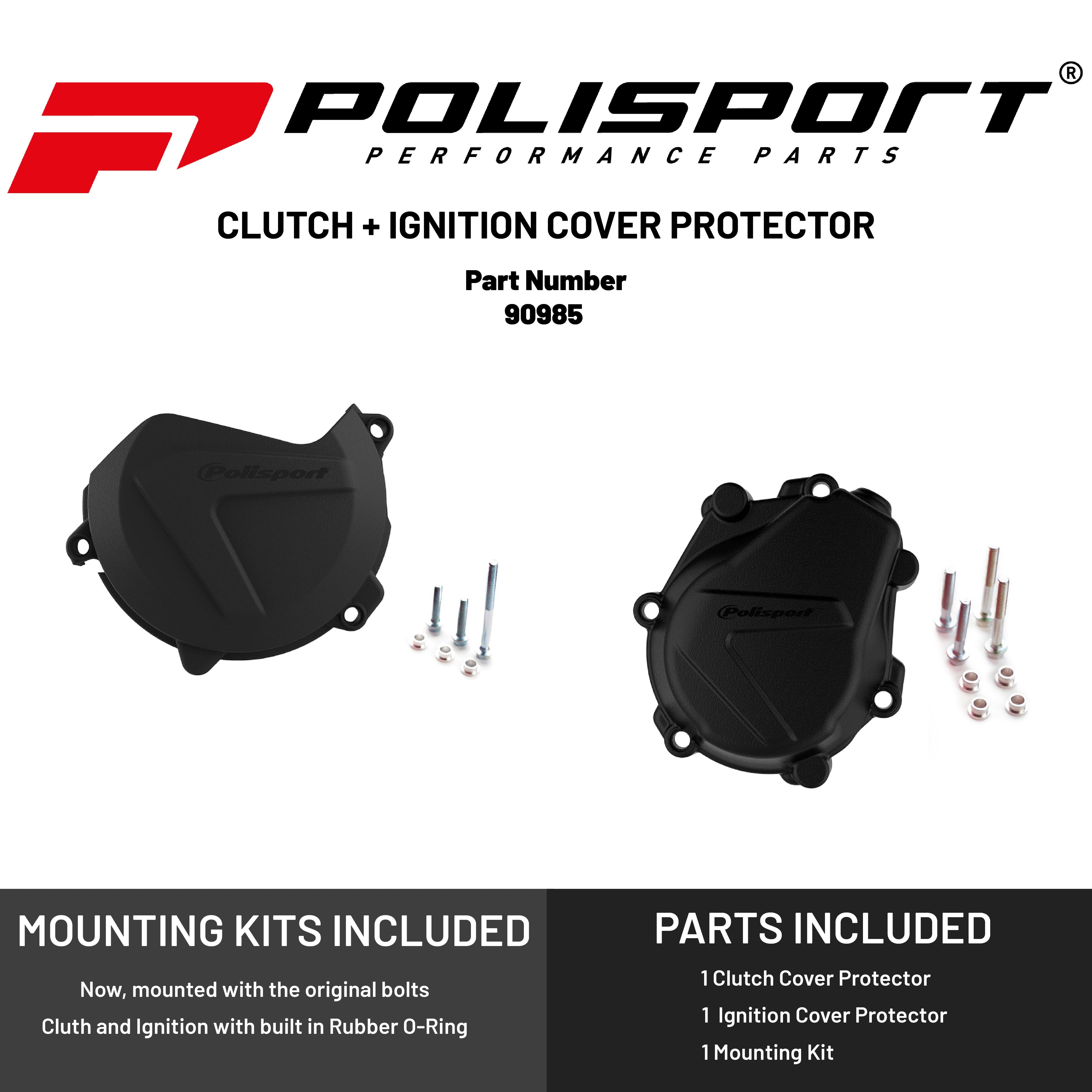 Polisport Clutch and Ignition Cover Protector Kit (Black) - Compatible with KTM and Husqvarna