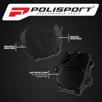 Polisport Clutch and Ignition Cover Protector Kit (Black) - Compatible with KTM  XC-F/SX-F 450 (2016-2022) & Husqvarna FC450 (2016-2018)