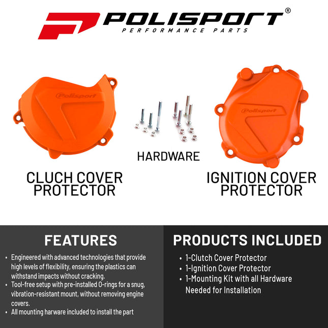 Polisport Clutch and Ignition Cover Protector Kit (Orange) - Compatible with KTM  XC-F/SX-F 450 (2016-2022)