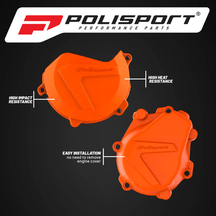 Polisport Clutch and Ignition Cover Protector Kit (Orange) - Compatible with KTM  XC-F/SX-F 450 (2016-2022)