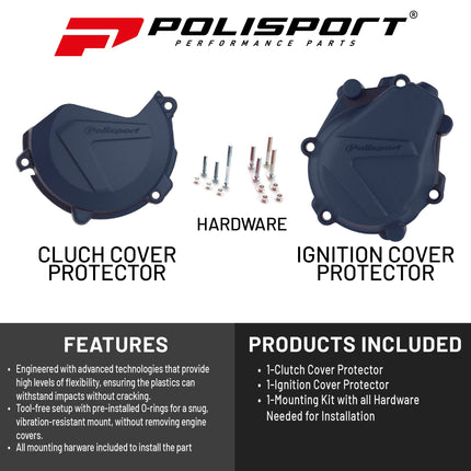 Polisport Clutch and Ignition Cover Protector Kit (Blue) - Compatible with Husqvarna FC 450 (2016-2018)