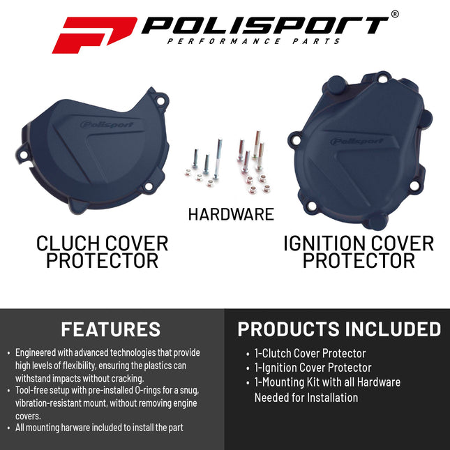 Polisport Clutch and Ignition Cover Protector Kit (Blue) - Compatible with Husqvarna FC 450 (2016-2018)