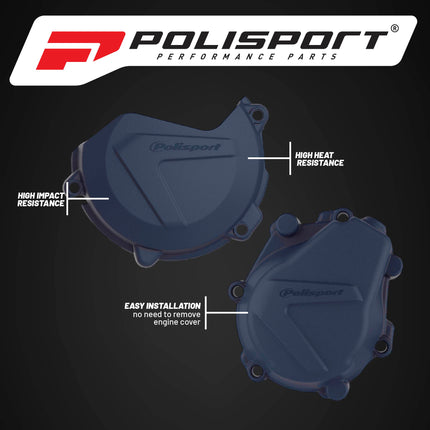 Polisport Clutch and Ignition Cover Protector Kit (Blue) - Compatible with Husqvarna FC 450 (2016-2018)
