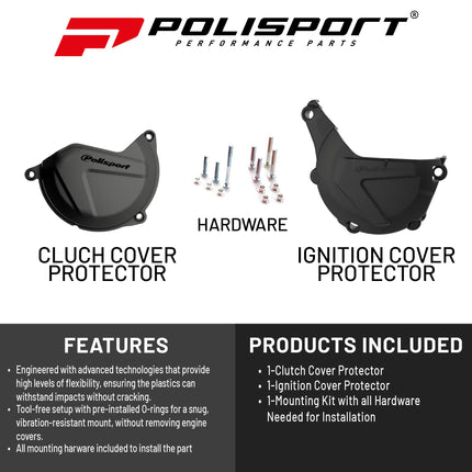 Polisport Motocross Motorcycles (MX) Engine Covers Protector Kit for KTM EXC/XCW 450/500 (2013-2016) & Husqvarna FE 450/501 (2014-2016)Dirt Bikes