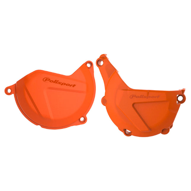 Polisport Motocross Motorcycles (MX) Engine Covers Protector Kit for KTM EXC/XCW 450/500 (2013-2016) & Husqvarna FE 450/501 (2014-2016)Dirt Bikes - High-Strength PA6 Protection - Orange