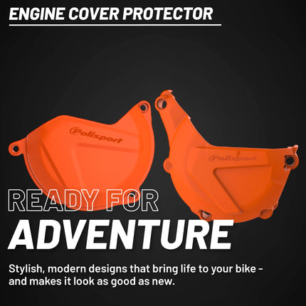 Polisport Motocross Motorcycles (MX) Engine Covers Protector Kit for KTM EXC/XCW 450/500 (2013-2016) & Husqvarna FE 450/501 (2014-2016)Dirt Bikes - High-Strength PA6 Protection - Orange