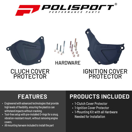Polisport Motocross Motorcycles (MX) Engine Covers Protector Kit for Husqvarna FE 450/501 (2014-2016) & KTM EXC/XCW 450/500 (2013-2016)  Dirt Bikes - Durable PA6 Plastic Protection - Blue
