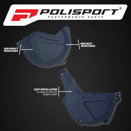 Polisport Motocross Motorcycles (MX) Engine Covers Protector Kit for Husqvarna FE 450/501 (2014-2016) & KTM EXC/XCW 450/500 (2013-2016)  Dirt Bikes - Durable PA6 Plastic Protection - Blue