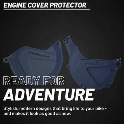 Polisport Motocross Motorcycles (MX) Engine Covers Protector Kit for Husqvarna FE 450/501 (2014-2016) & KTM EXC/XCW 450/500 (2013-2016)  Dirt Bikes - Durable PA6 Plastic Protection - Blue