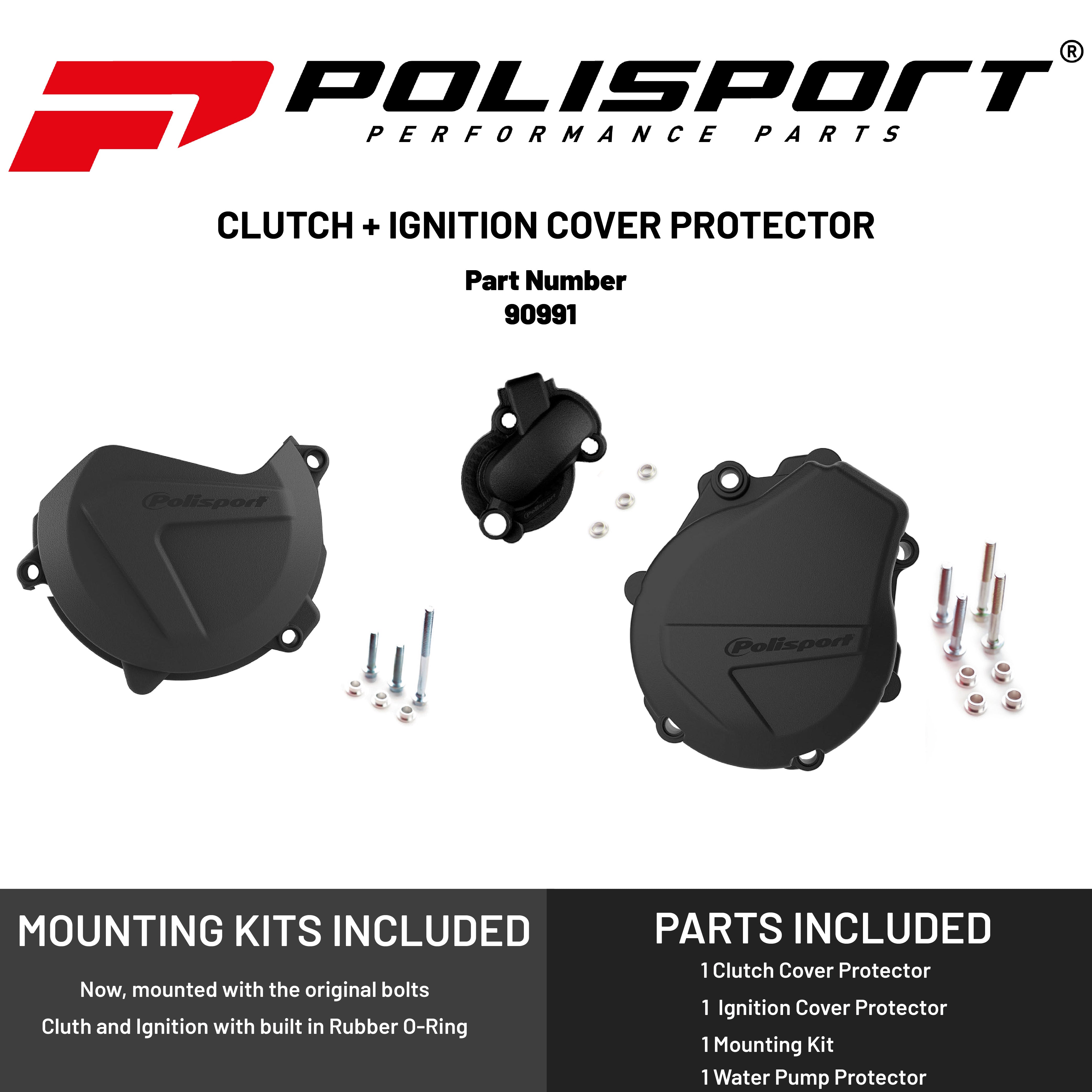 Polisport Clutch and Ignition Cover Protector Kit (Black)- Compatible with KTM