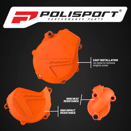 Polisport Clutch and Ignition Cover Protector Kit (Orange)- Compatible with KTM EXC-F/XCF-W 450/500(2017-2022)