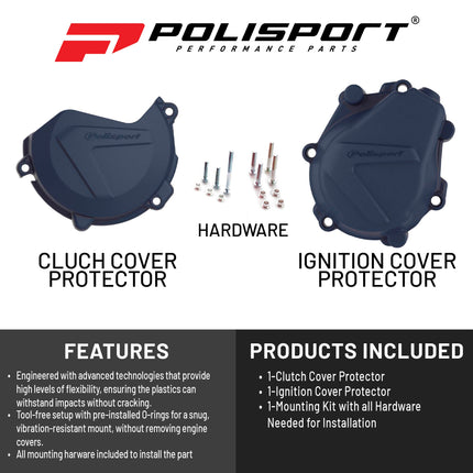 Polisport Clutch and Ignition Cover Protector Kit (Blue)- Compatible with Husqvarna FE 450/501 (2017-2022)