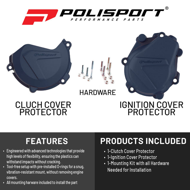 Polisport Clutch and Ignition Cover Protector Kit (Blue)- Compatible with Husqvarna FE 450/501 (2017-2022)