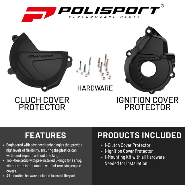 Polisport Clutch and Ignition Cover Protector Kit (Black) - Compatible with Husquvarna FE250/350(2018)