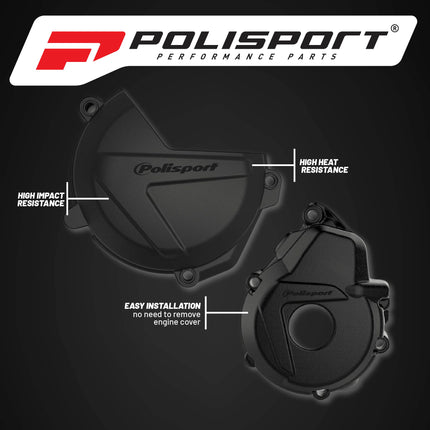 Polisport Clutch and Ignition Cover Protector Kit (Black) - Compatible with Husquvarna FE250/350(2018)