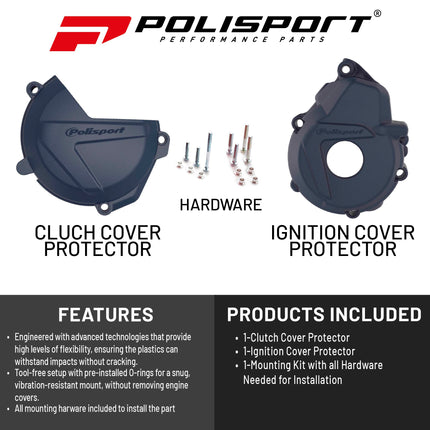 Polisport Clutch and Ignition Cover Protector Kit (Blue) - Compatible with Husquvarna FE250/350(2018)