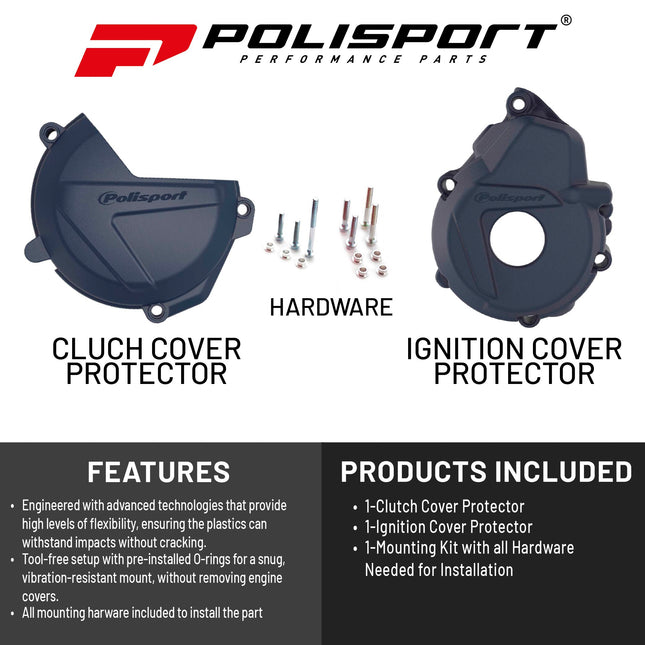 Polisport Clutch and Ignition Cover Protector Kit (Blue) - Compatible with Husquvarna FE250/350(2018)