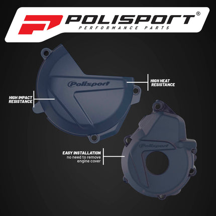Polisport Clutch and Ignition Cover Protector Kit (Blue) - Compatible with Husquvarna FE250/350(2018)